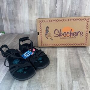 NEW Skechers Women's 9 Reggae Slim Takes Two Black Vegan Washable Sandals